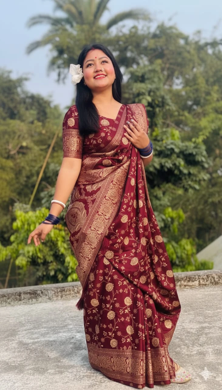 Japani Silk Skin Print Sharee with Blouse Piece