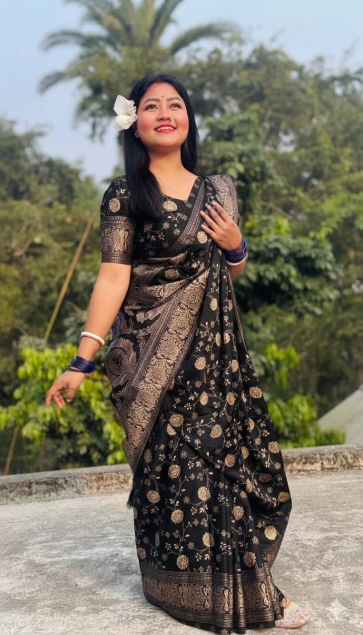 Japani Silk Skin Print Sharee with Blouse Piece