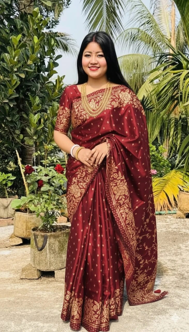 Japani Silk Skin Print Sharee with Blouse Piece