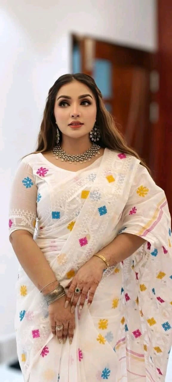 Half Silk Jamdani Print Saree