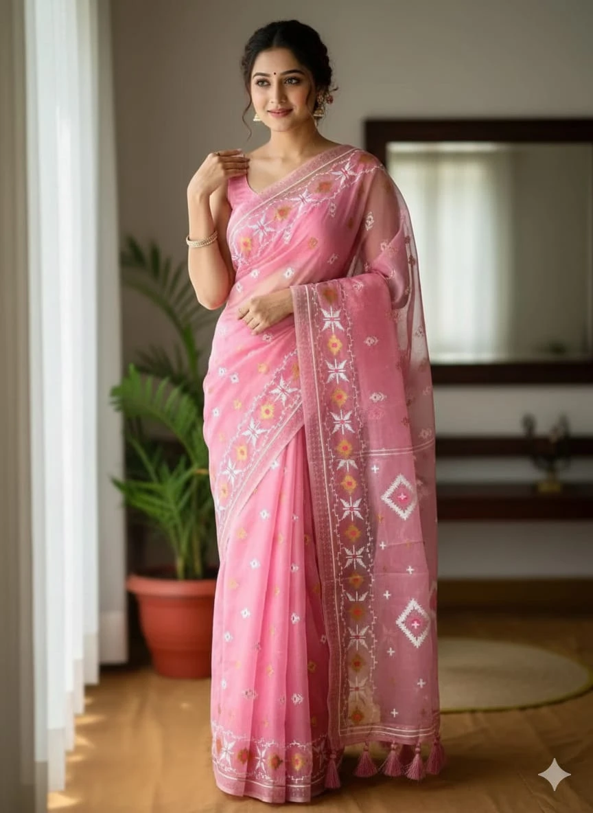 Half Silk Jamdani Print Saree