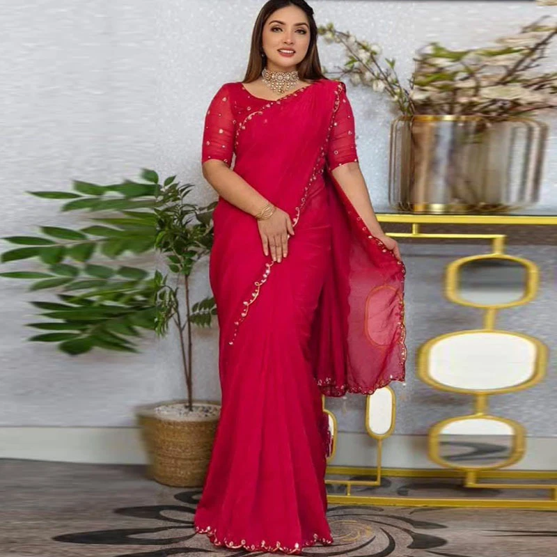 Semi Moslin Sharee with Blouse Piece