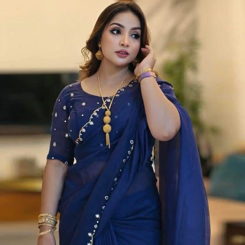 Semi Moslin Sharee with Blouse Piece