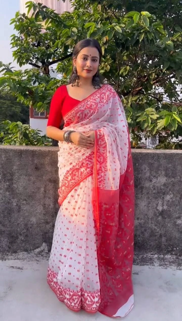 Skin Print Reshom Silk Sharee