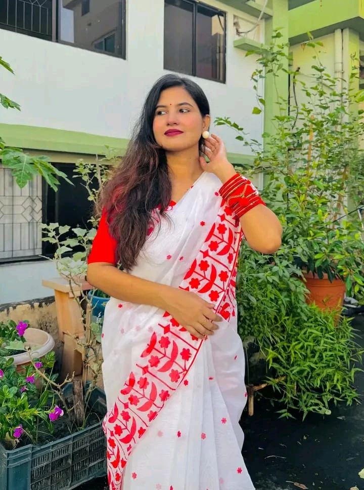 Half silk block print sharee