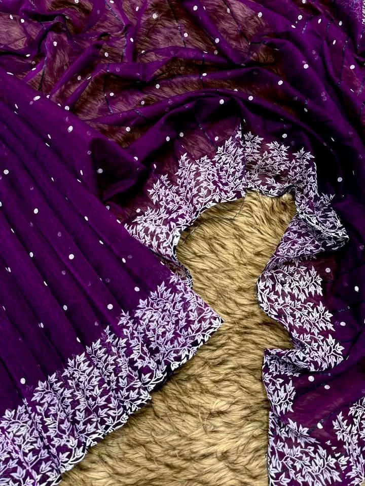 Half silk block print sharee