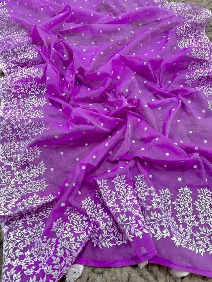 Half silk block print sharee