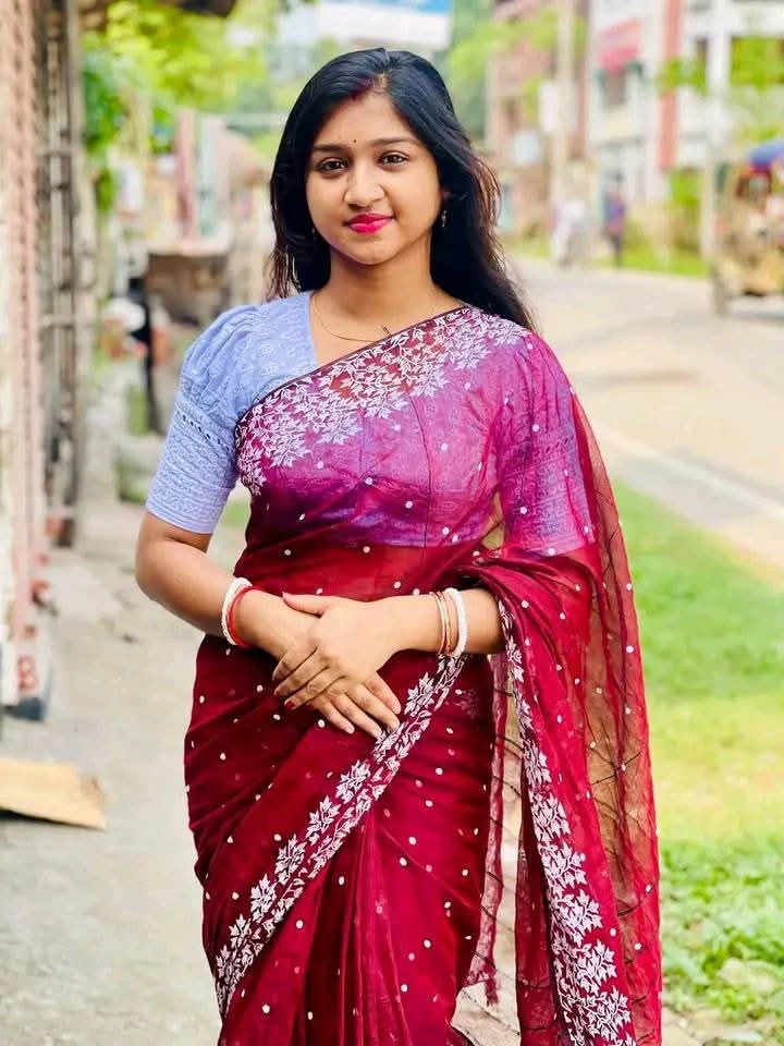 Half silk block print sharee